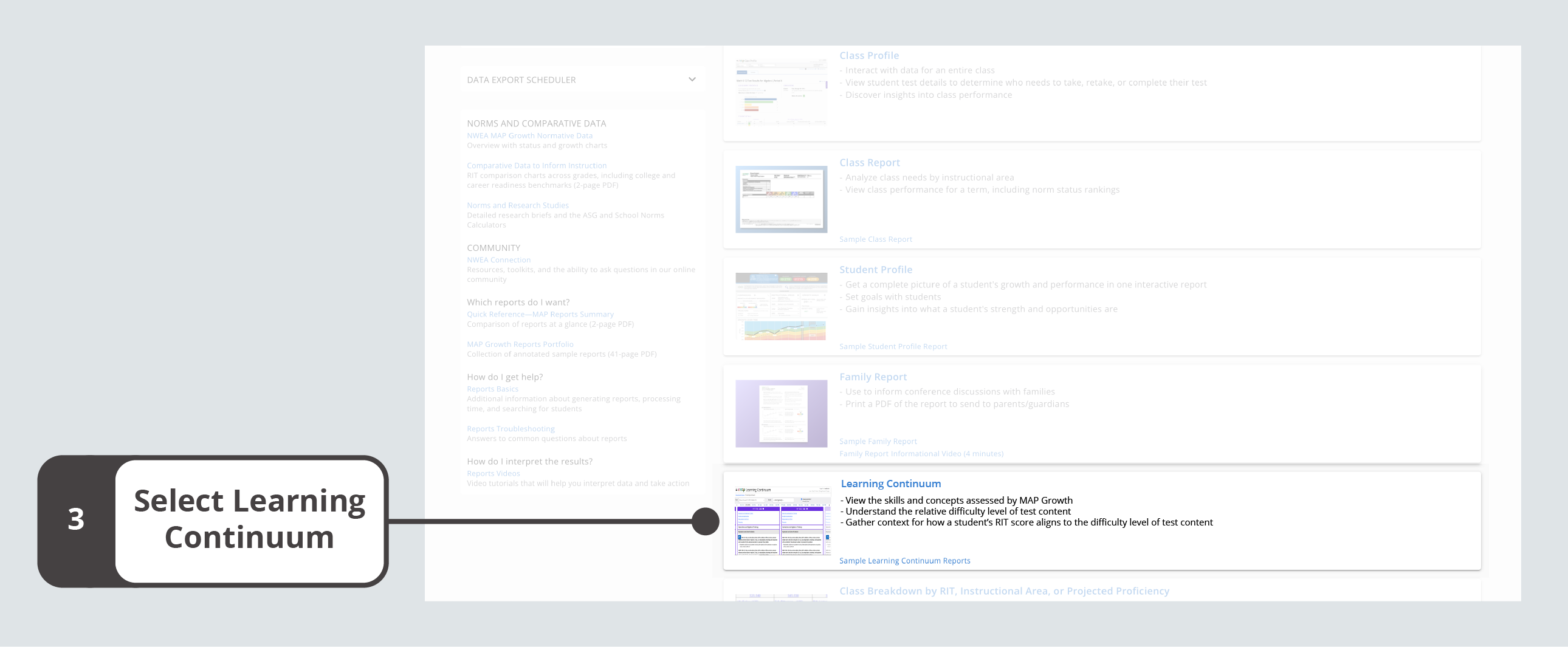The Learning Continuum listing on the Reports Landing Page.